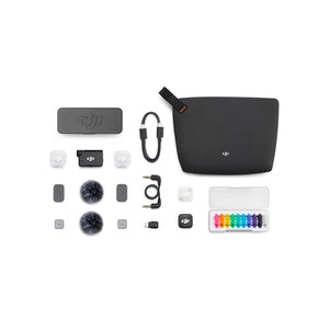 DJI Mic 2 Mini (2 Sender,1 Empfänger, 1 Ladeschale, div. Zubehör), kabelloses Mikrofon mit 2-stufiger Rauschunterdrückung
