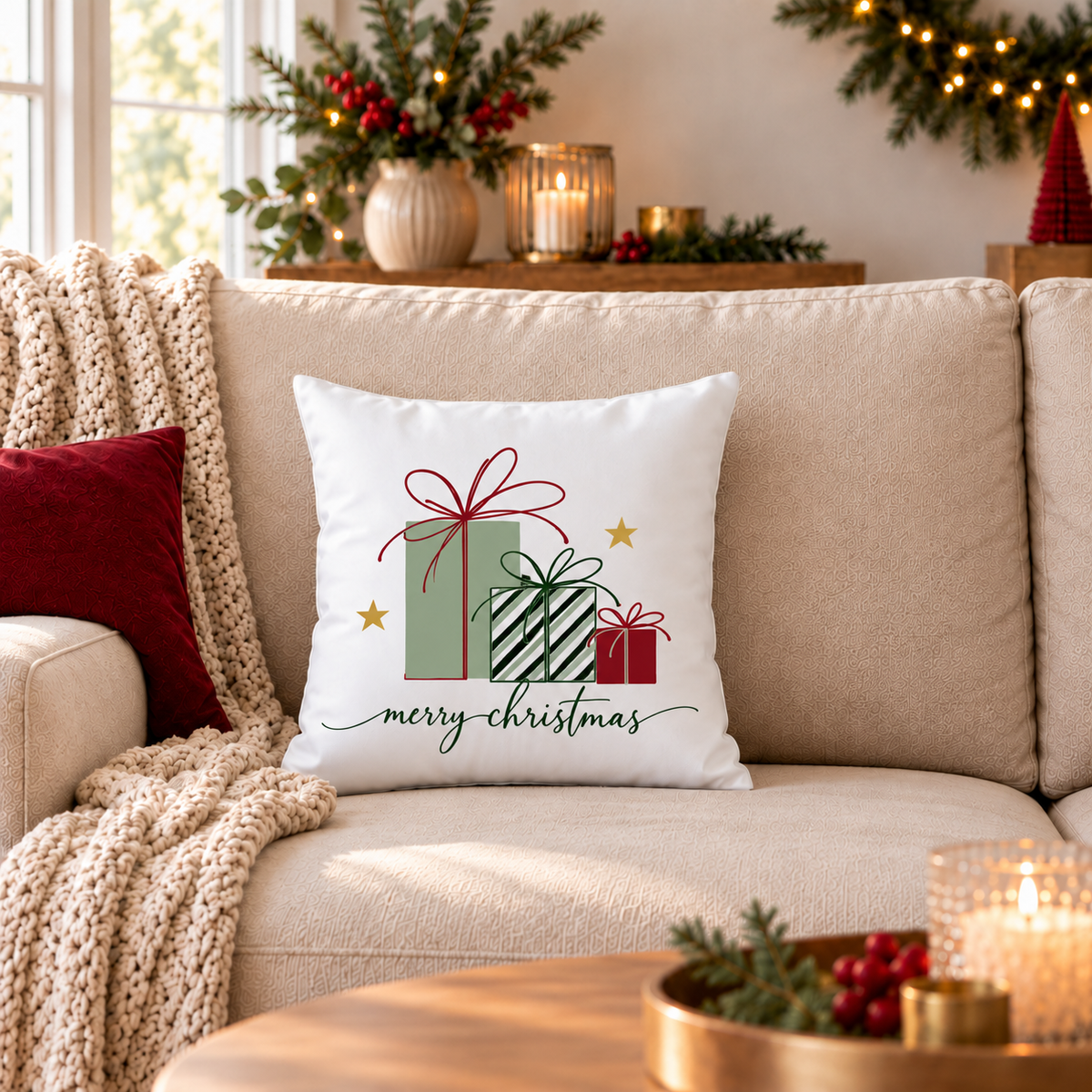 Weihnachtskissen 40x40 cm – 8 moderne Tannen & Weihnachtsmotive, Kissenbezug mit oder ohne Füllung
