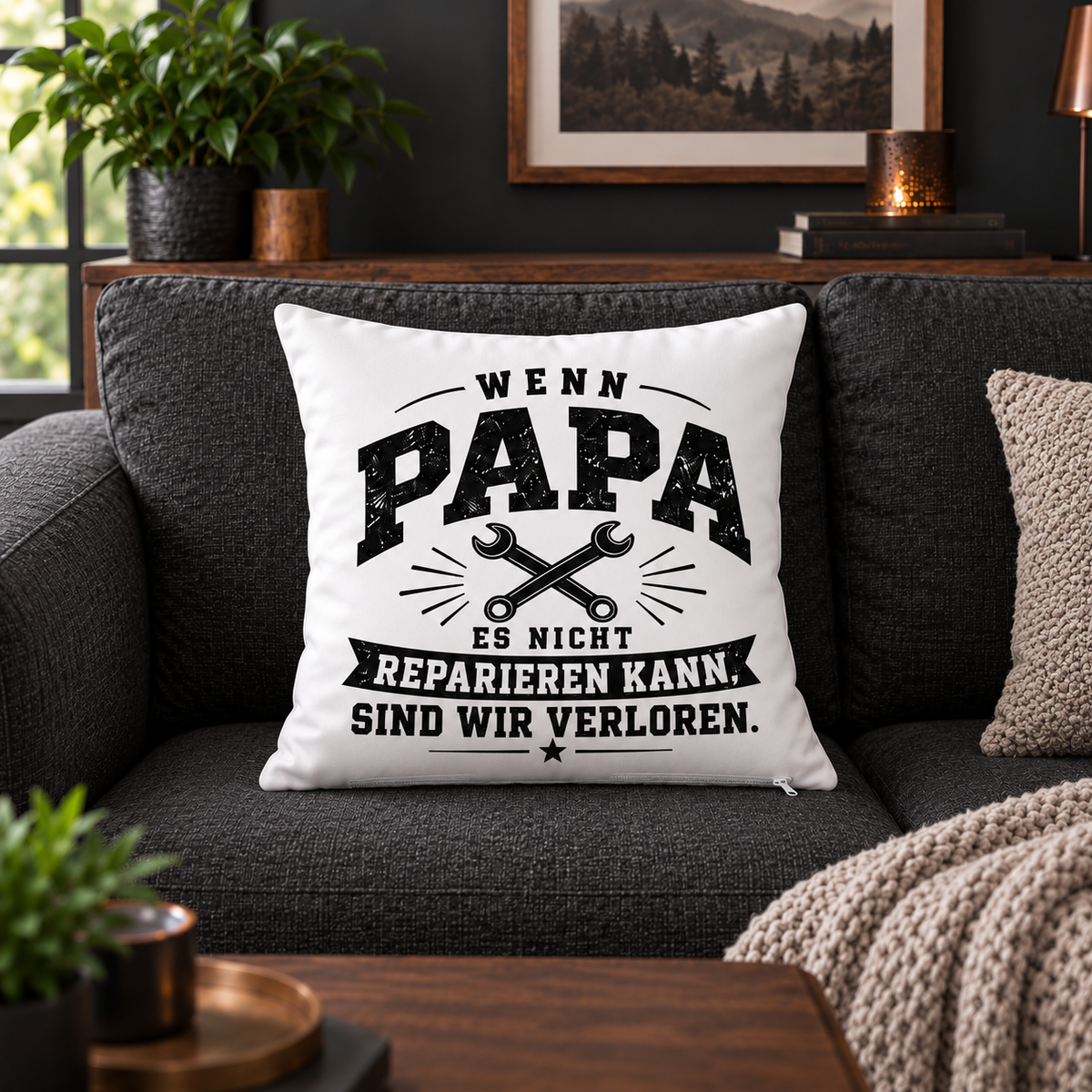 Papa Geschenk – Lustiges Kissen für Heimwerker | Wenn Papa es nicht reparieren kann | Dekokissen 40x40 cm | Vatertag & Geburtstag