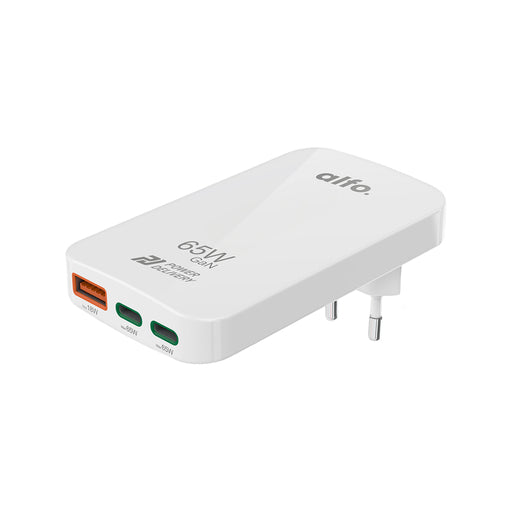 alfo. Flat Charger weiß 65 W, PD, 2x USB-C+1x USB-A, Schnellladegerät flach