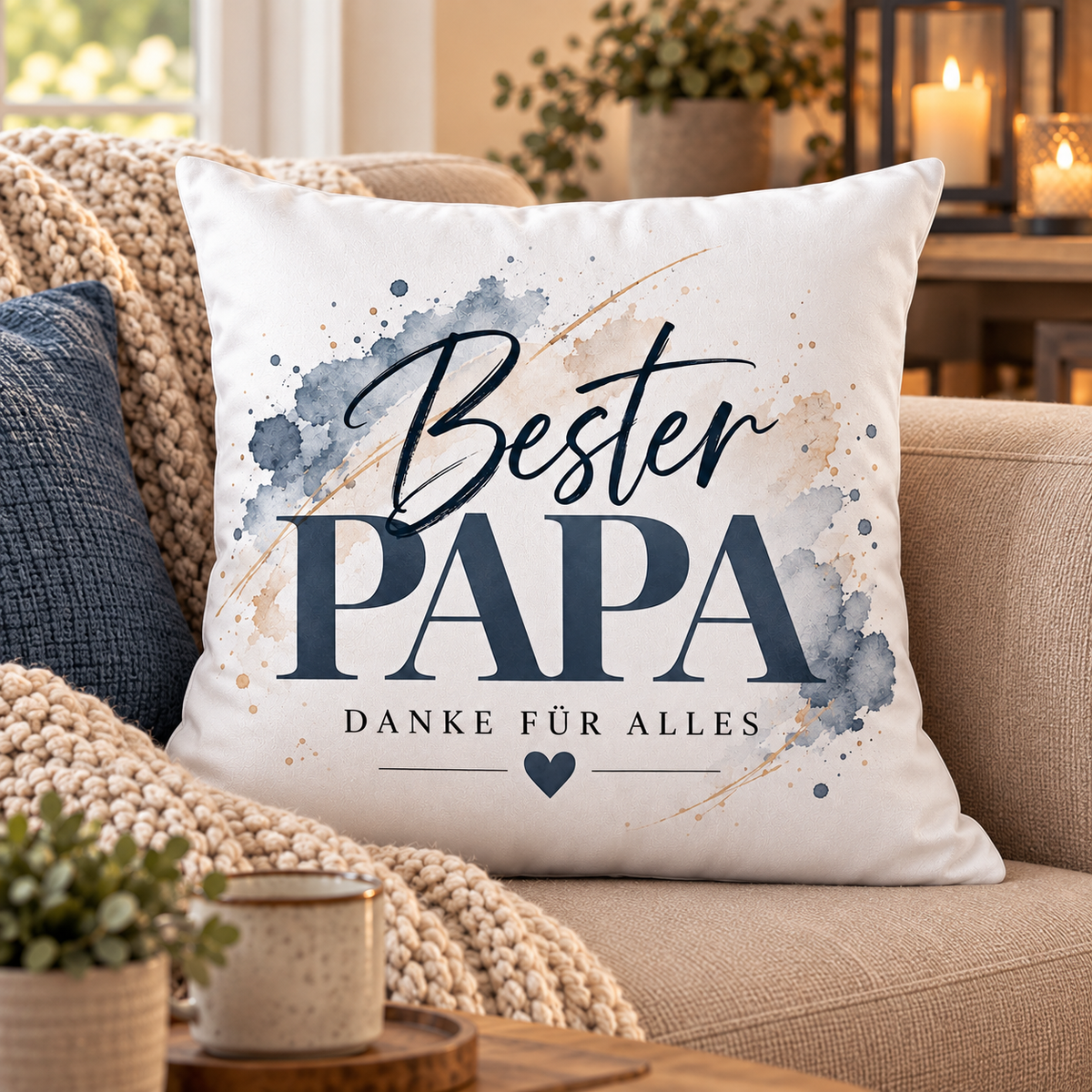 Papa Kissen Geschenk – Bester Papa Danke für alles |blau