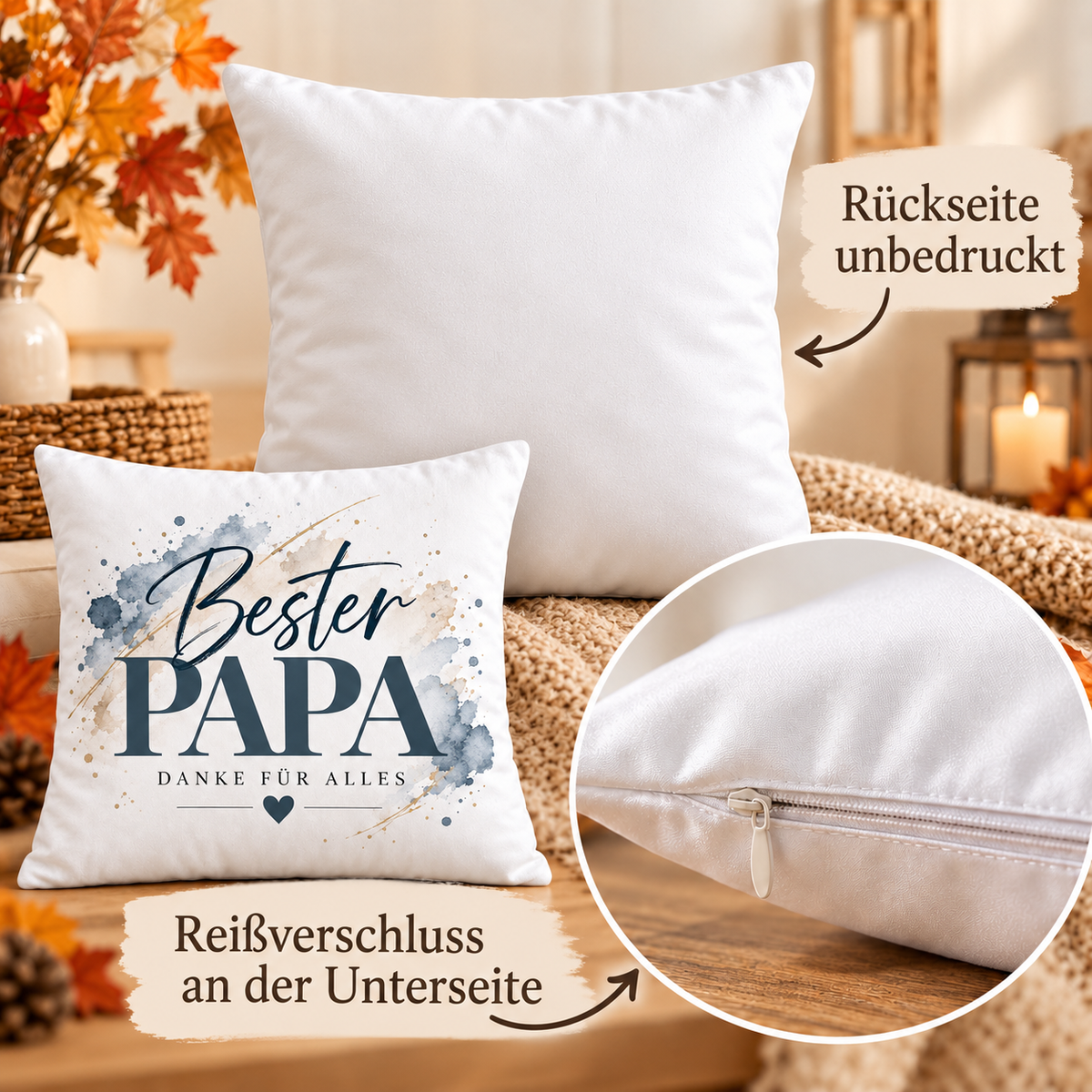 Papa Kissen Geschenk – Bester Papa Danke für alles |blau